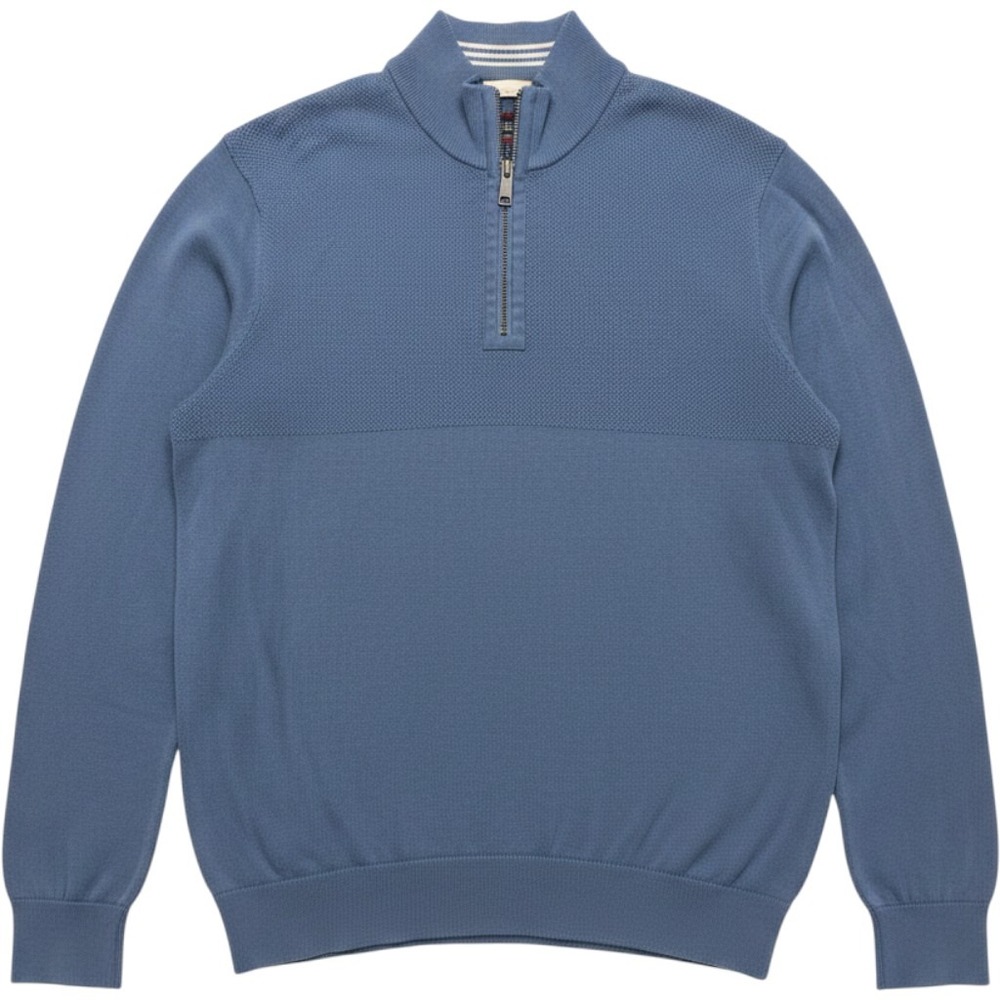 UNTUCKit Duncan Blue 100% Cotton Quarter Zip Pullover Sweater Mens XL Regular